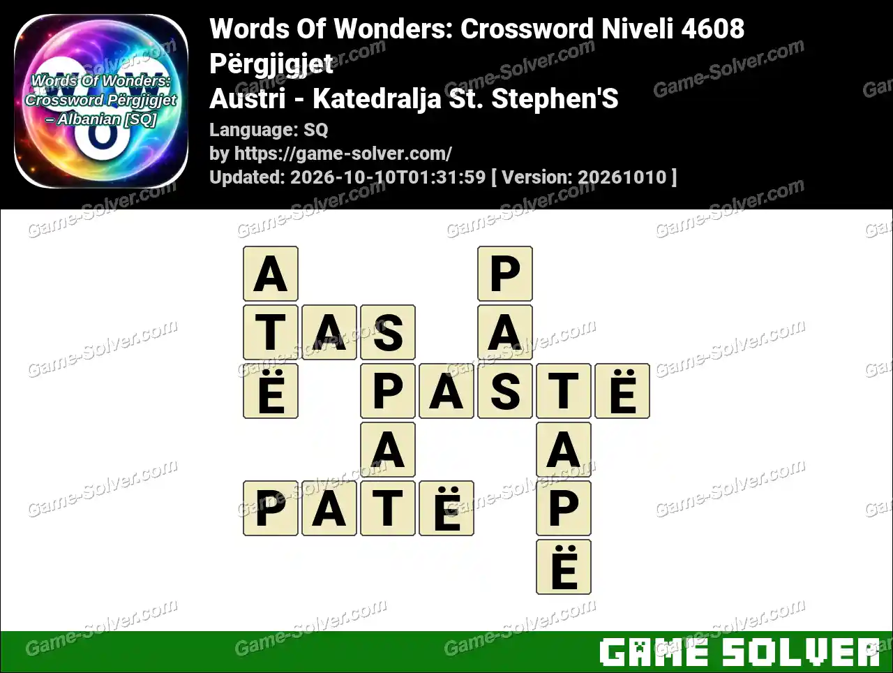 Words Of Wonders: Crossword Niveli 4608 Përgjigjet – Austri – Katedralja St. Stephen’S